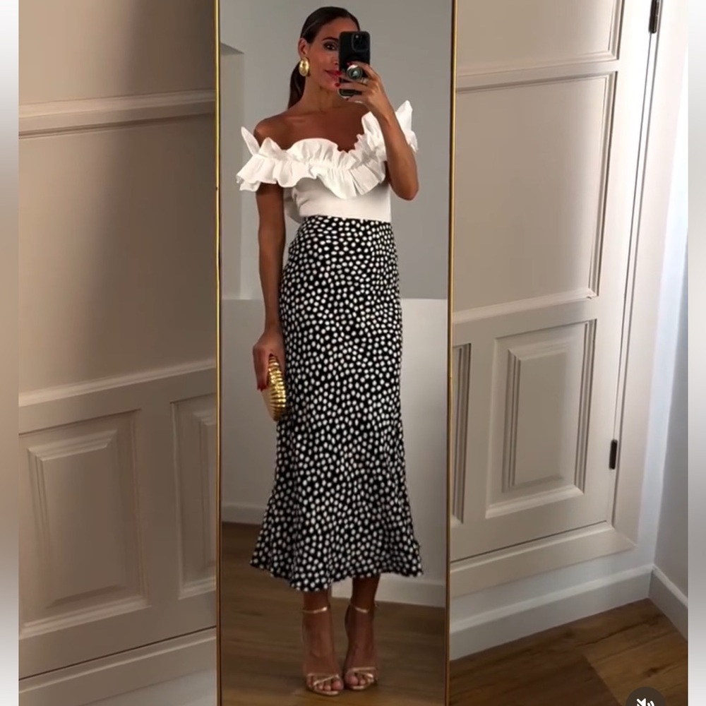 ZARA 100% VISCOSE POLKA DOT PRINT MIDI SKIRT